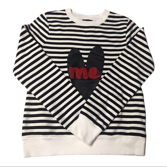 Halogen Sweatshirt Black White Stripe Black Heart ME Patch on Front Small - Picture 11 of 11